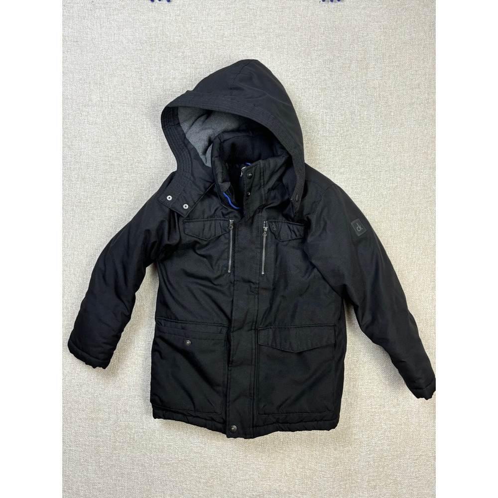 Calvin Klein Jeans Boys Black Hooded Winter Parka Jacket Size S 8 CK Logo